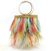 Luxury Ostrich Feathers Bucket Handbag