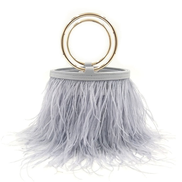 Luxury Ostrich Feathers Bucket Handbag