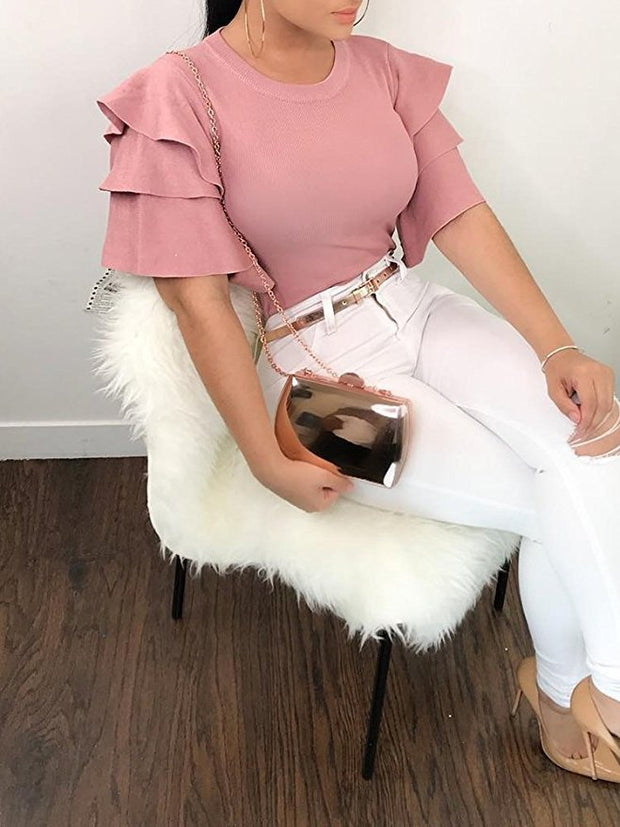 Beautiful Blush Blouse with Ruffle Sleeve