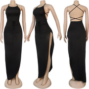 Black Asymmetric High Split Maxi Dress