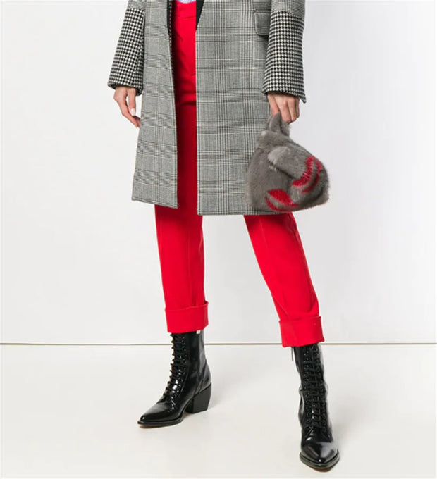 Real Mink Fur Small Handle Bag