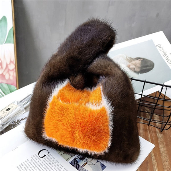 Real Mink Fur Small Handle Bag