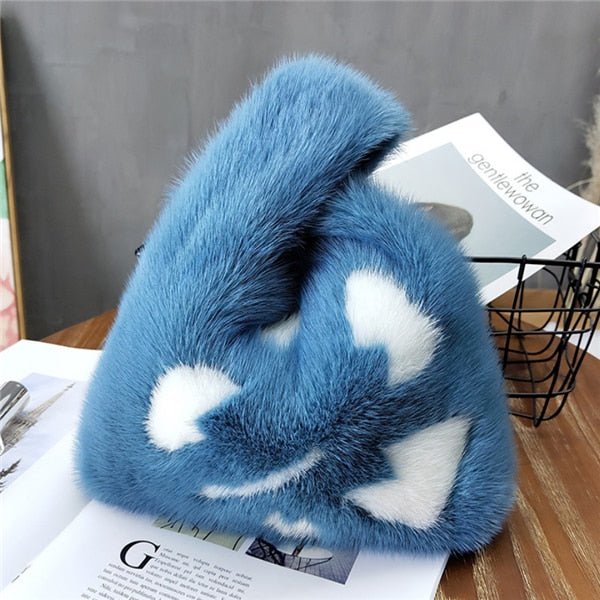Real Mink Fur Small Handle Bag
